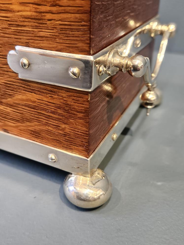 Victorian Oak and Silver Plated Tea Caddy - Image 2