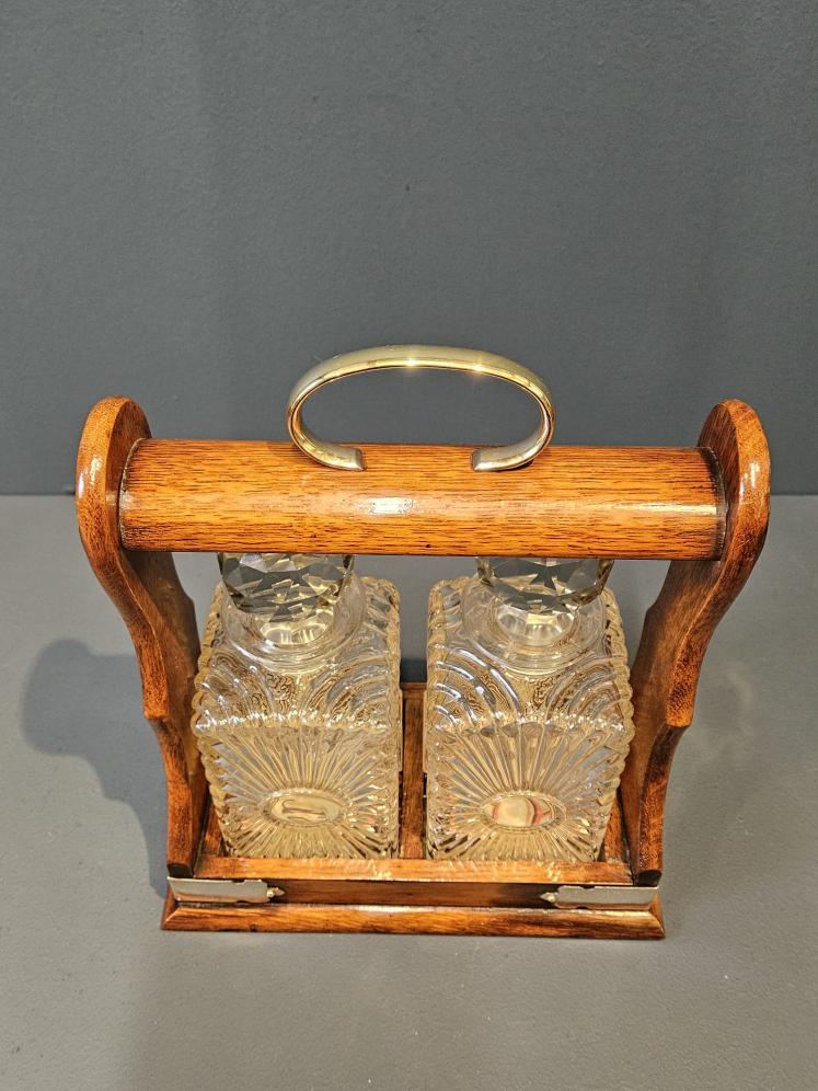 Victorian Oak and Silver Plated 2 Bottle Tantalus  - Image 2