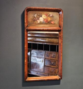 Late Victorian Yew Wood Mirror with Painted Panel 