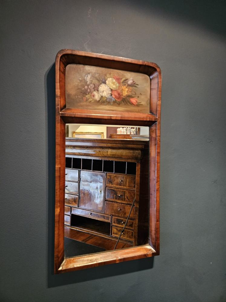 Late Victorian Yew Wood Mirror with Painted Panel  - Image 10