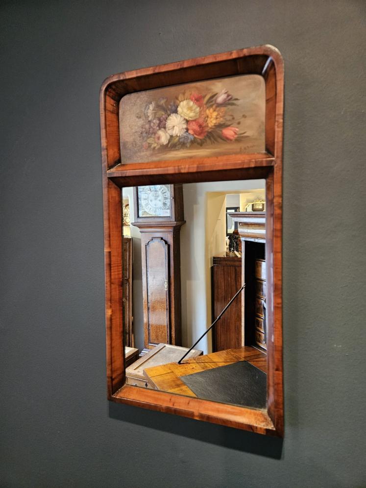 Late Victorian Yew Wood Mirror with Painted Panel  - Image 9