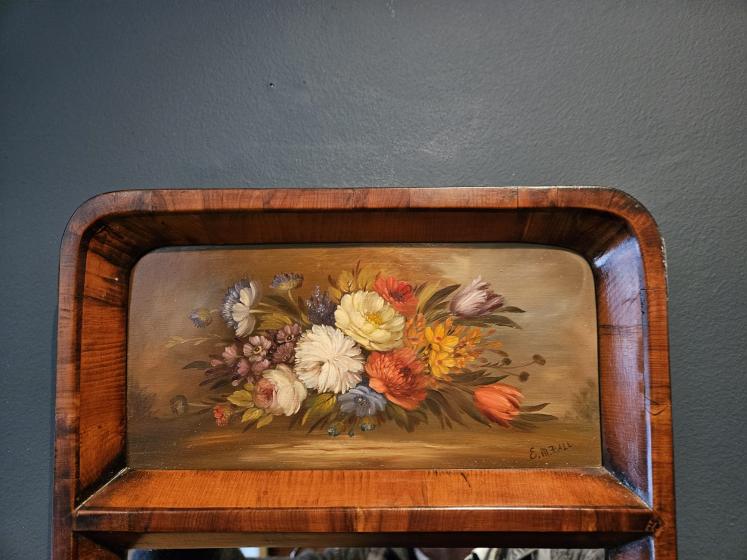 Late Victorian Yew Wood Mirror with Painted Panel  - Image 8