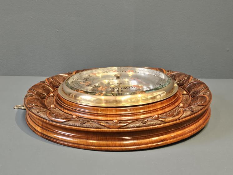 Superb Victorian 14" Carved Walnut Skeletonised Aneroid Barometer - Image 5