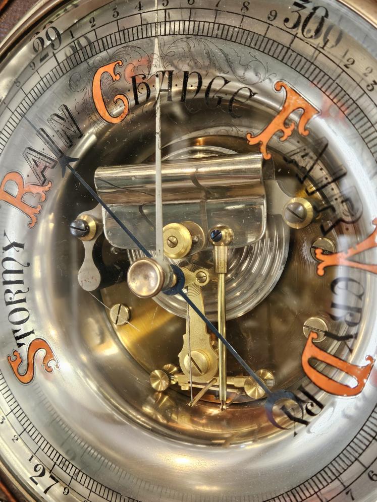 Superb Victorian 14" Carved Walnut Skeletonised Aneroid Barometer - Image 3