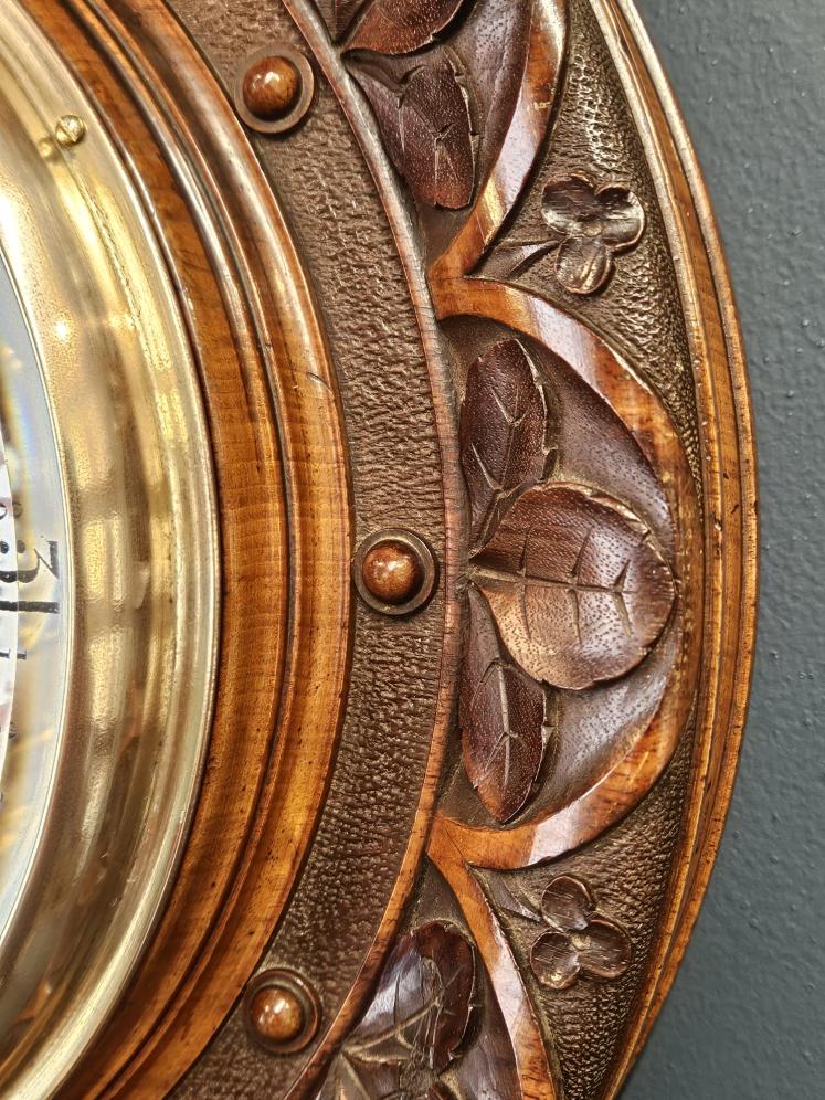 Superb Victorian 14" Carved Walnut Skeletonised Aneroid Barometer - Image 2