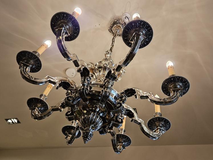 Superb Edwardian Nickel Plated 8 Arm Chandelier  - Image 10