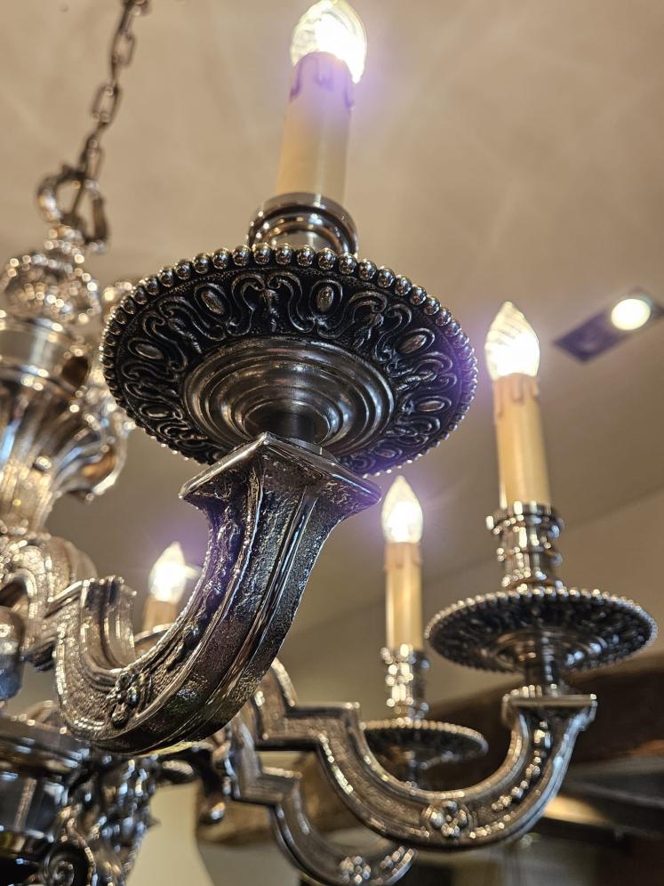 Superb Edwardian Nickel Plated 8 Arm Chandelier  - Image 9