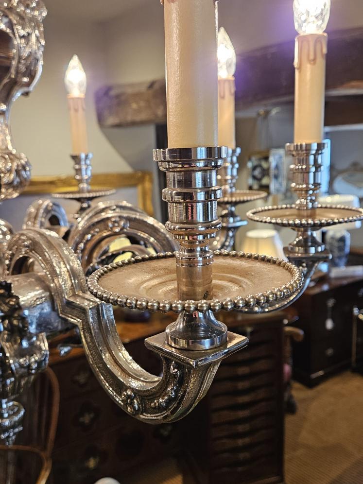 Superb Edwardian Nickel Plated 8 Arm Chandelier  - Image 8