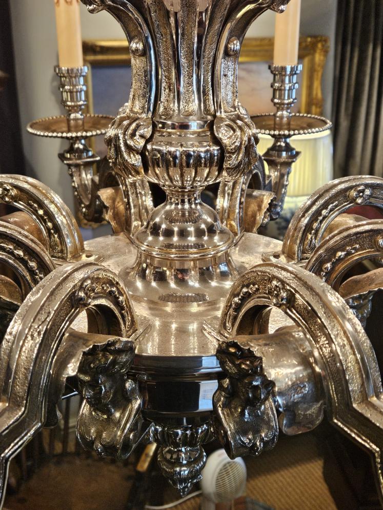 Superb Edwardian Nickel Plated 8 Arm Chandelier  - Image 7