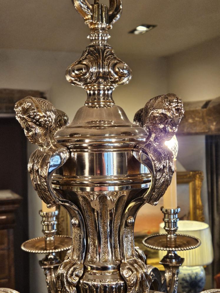 Superb Edwardian Nickel Plated 8 Arm Chandelier  - Image 5