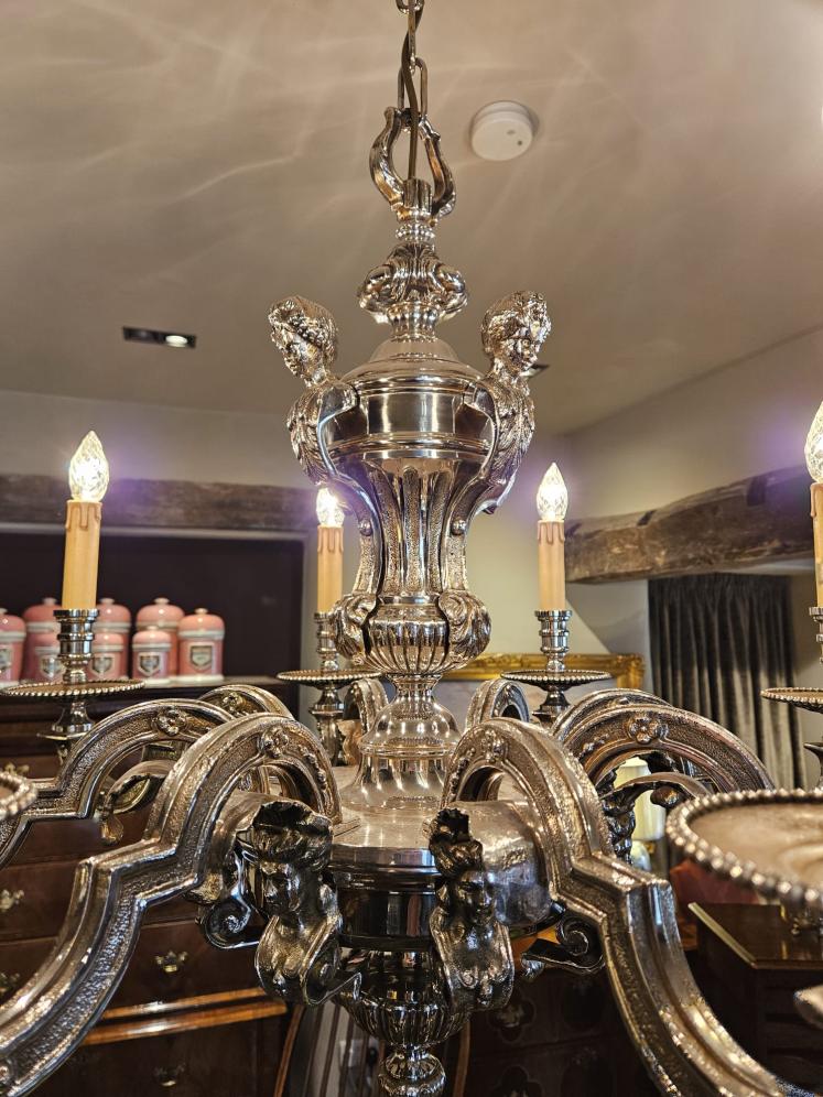 Superb Edwardian Nickel Plated 8 Arm Chandelier  - Image 4
