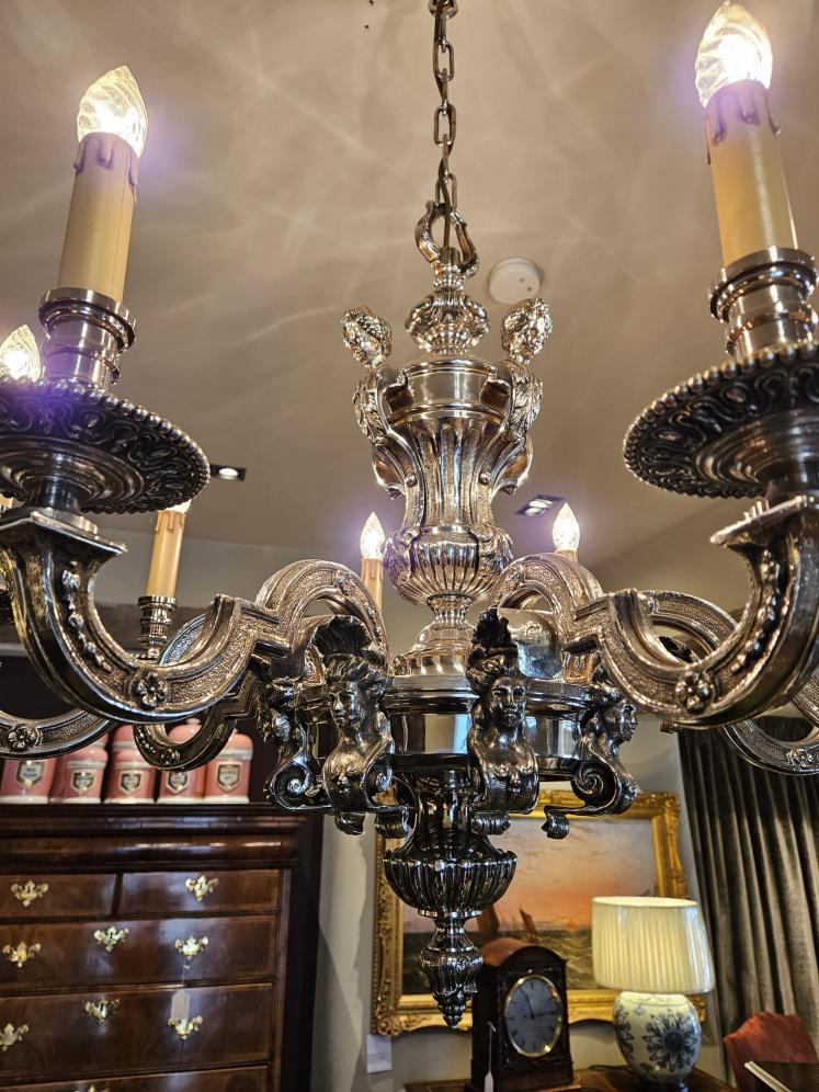Superb Edwardian Nickel Plated 8 Arm Chandelier  - Image 3
