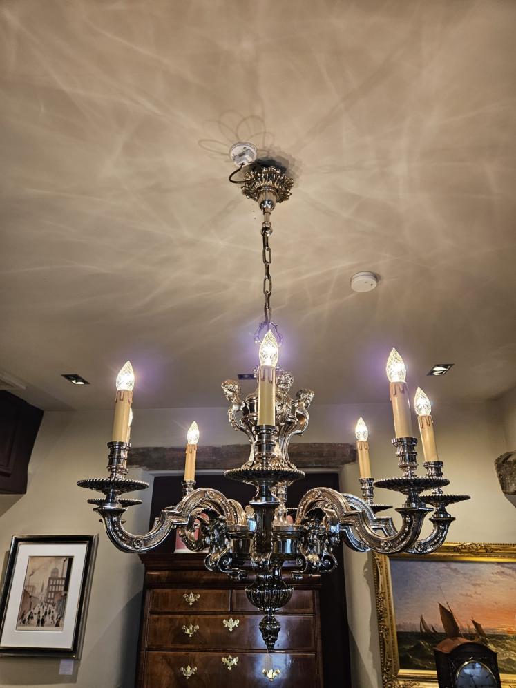 Superb Edwardian Nickel Plated 8 Arm Chandelier  - Image 2
