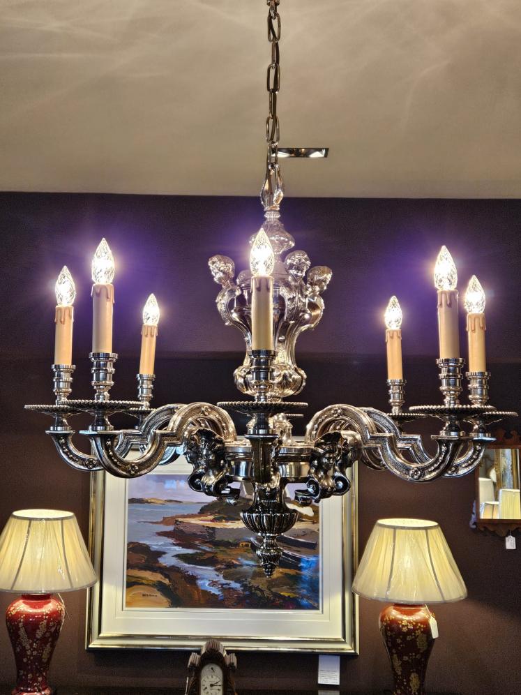 Superb Edwardian Nickel Plated 8 Arm Chandelier  - Image 1