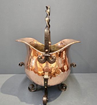Arts and Crafts Copper and Wrought Iron Coal Scuttle