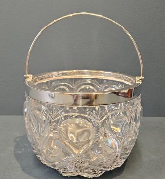 Superb Edwardian Crystal and Silver Ice Pail and Strainer