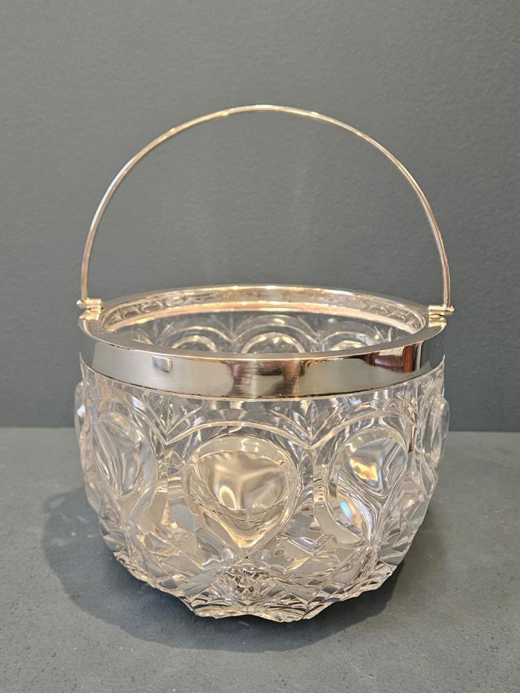Superb Edwardian Crystal and Silver Ice Pail and Strainer - Image 1