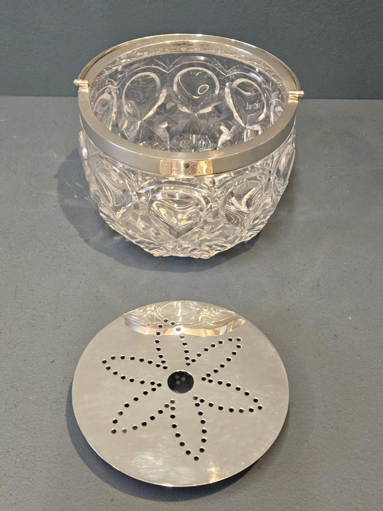 Superb Edwardian Crystal and Silver Ice Pail and Strainer - Image 8