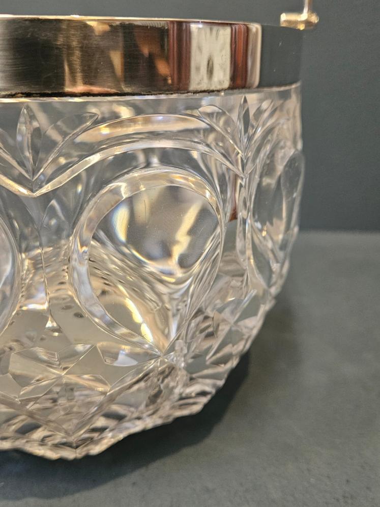 Superb Edwardian Crystal and Silver Ice Pail and Strainer - Image 7