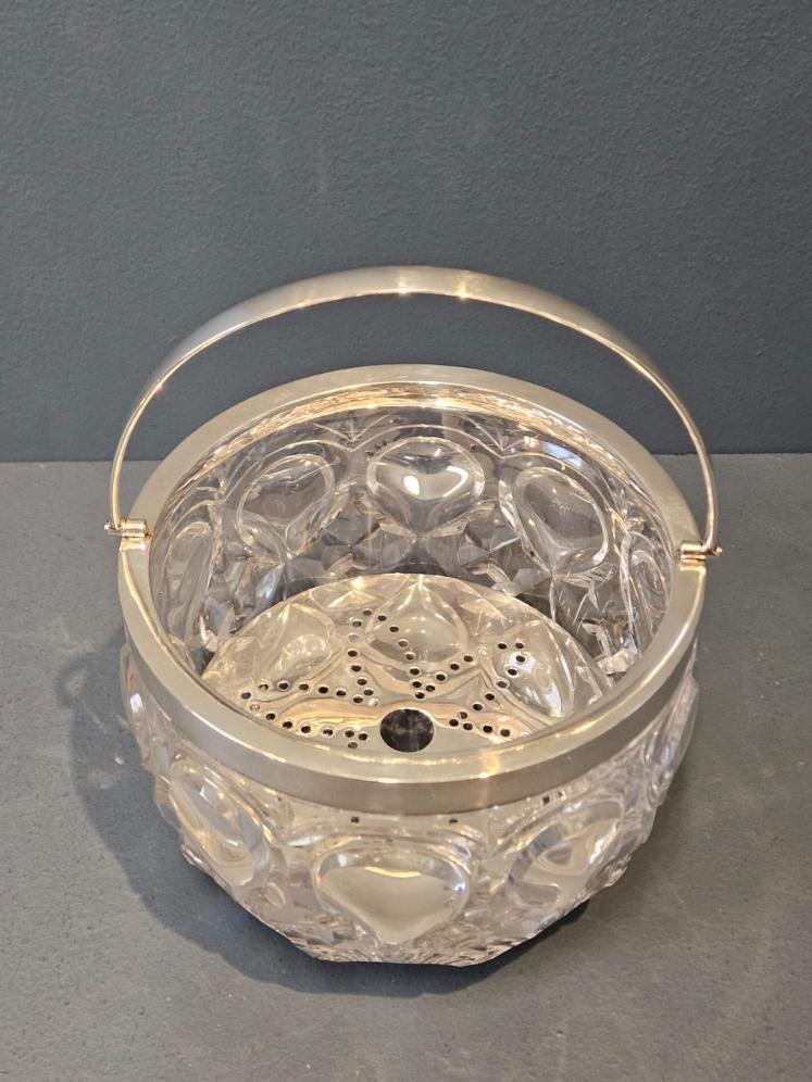 Superb Edwardian Crystal and Silver Ice Pail and Strainer - Image 5