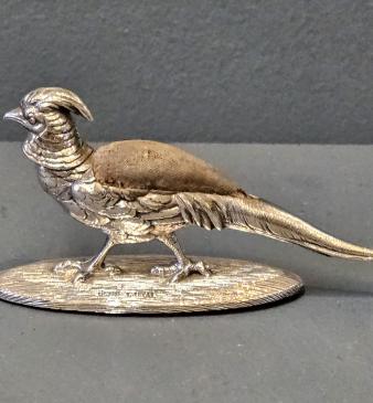 Rare Edwardian Sampson Mordan Silver Pheasant Pin Cushion