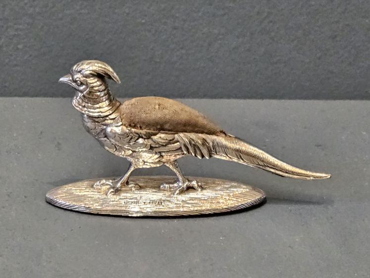 Rare Edwardian Sampson Mordan Silver Pheasant Pin Cushion - Image 1