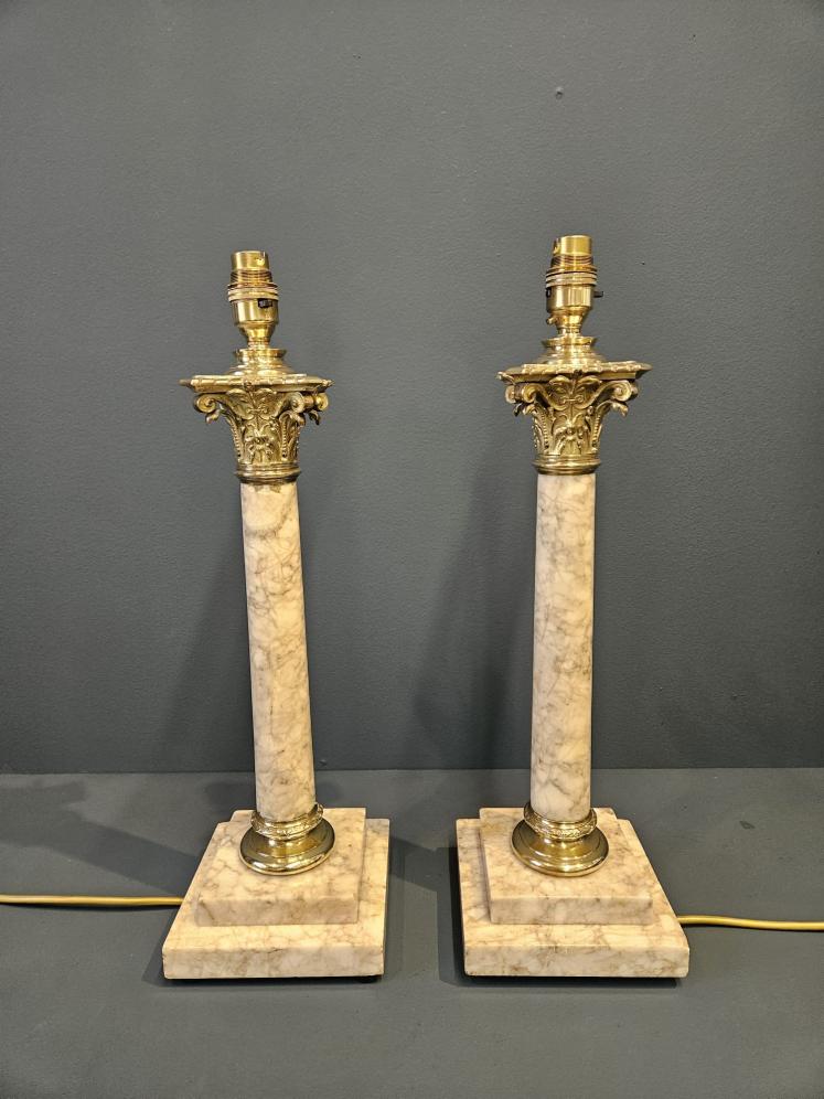 Pair of Late Victorian Marble Brass Mounted Table Lamps  - Image 7