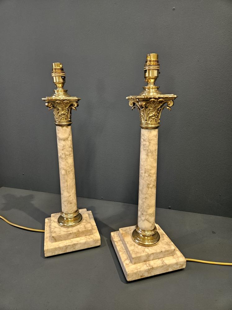 Pair of Late Victorian Marble Brass Mounted Table Lamps  - Image 1