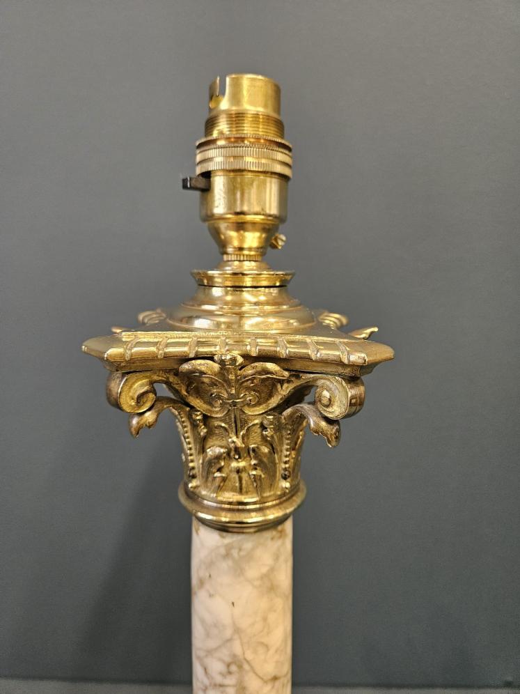 Pair of Late Victorian Marble Brass Mounted Table Lamps  - Image 5