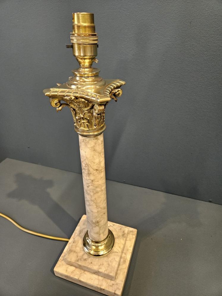 Pair of Late Victorian Marble Brass Mounted Table Lamps  - Image 3