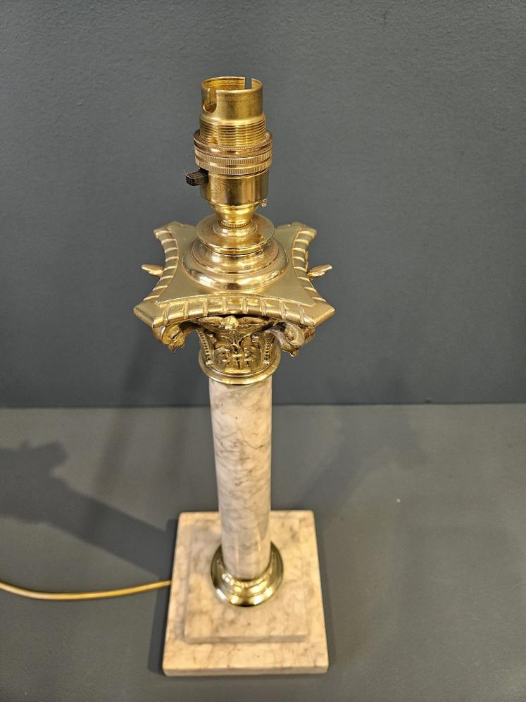 Pair of Late Victorian Marble Brass Mounted Table Lamps  - Image 2