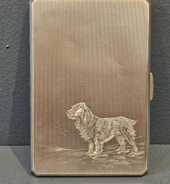 Silver Cheroot Case Engraved with a Spaniel