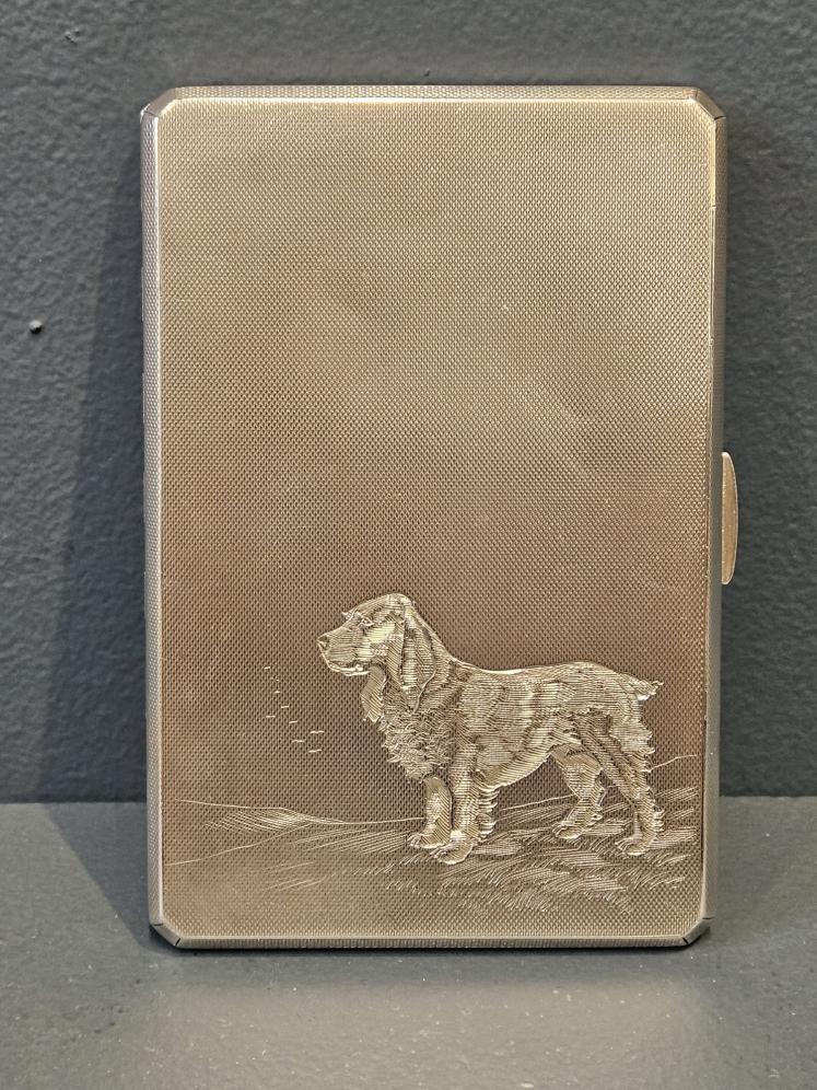 Silver Cheroot Case Engraved with a Spaniel - Image 1