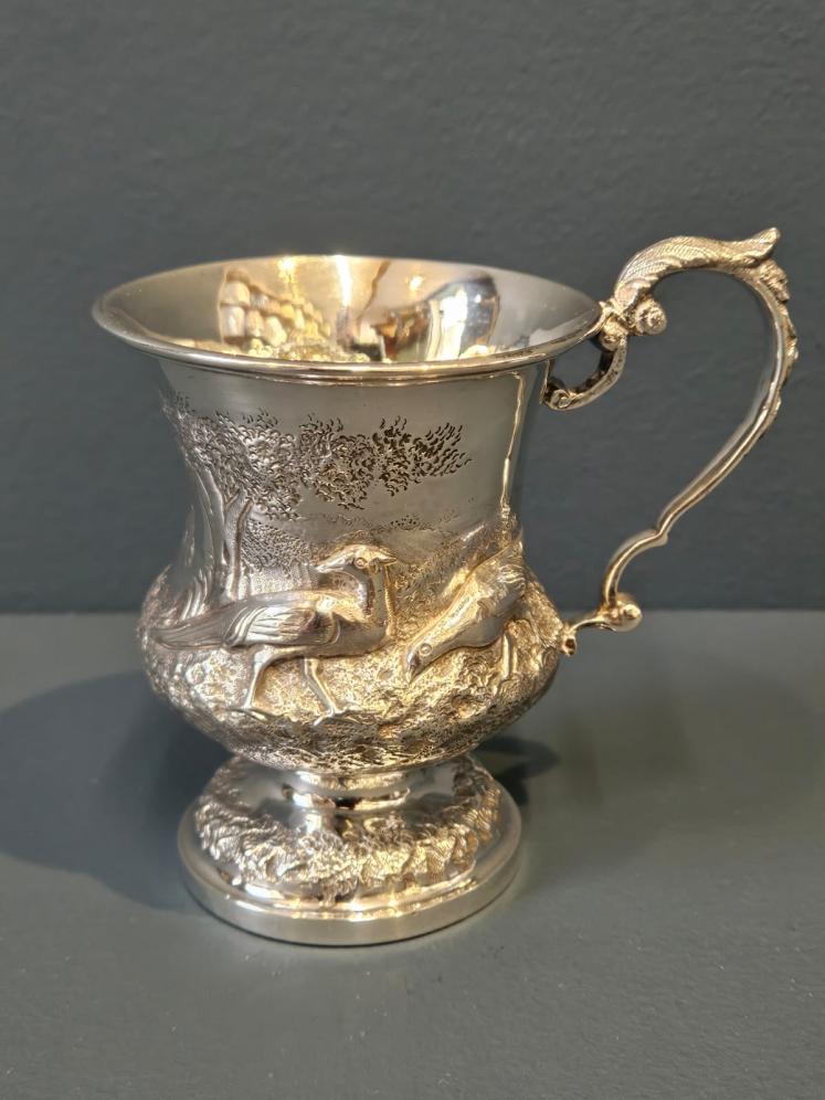 Early Victorian Silver Pheasant Design Mug - Image 4