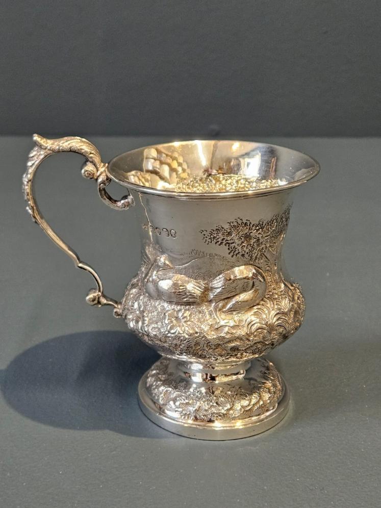 Early Victorian Silver Pheasant Design Mug - Image 1