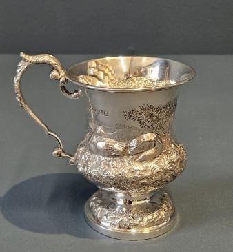 Early Victorian Silver Pheasant Design Mug