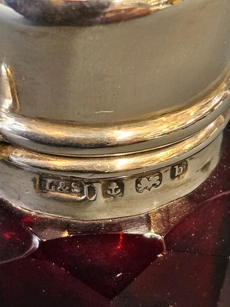 Edwardian Faceted Ruby Glass Silver Topped Scent Bottle - Image 5