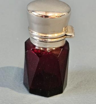 Edwardian Faceted Ruby Glass Silver Topped Scent Bottle