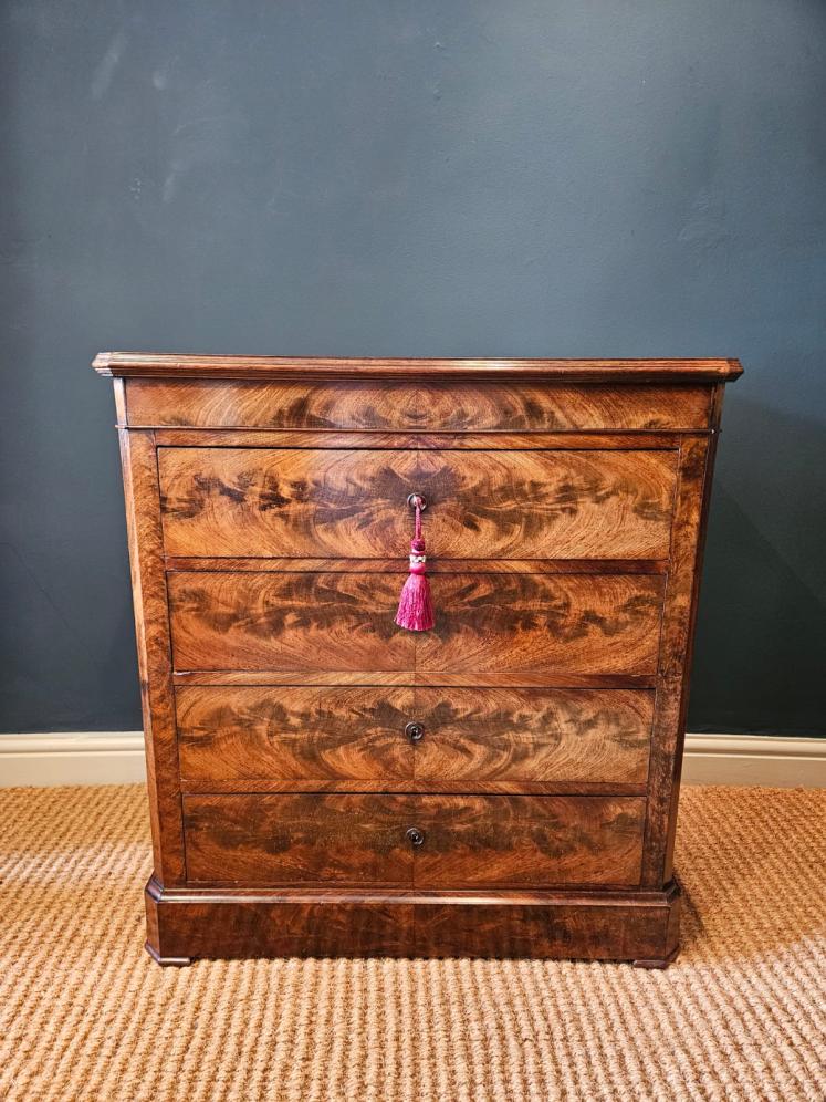 Fine Quality Figured Mahogany Biedermeier Chest Of Drawers - Image 8