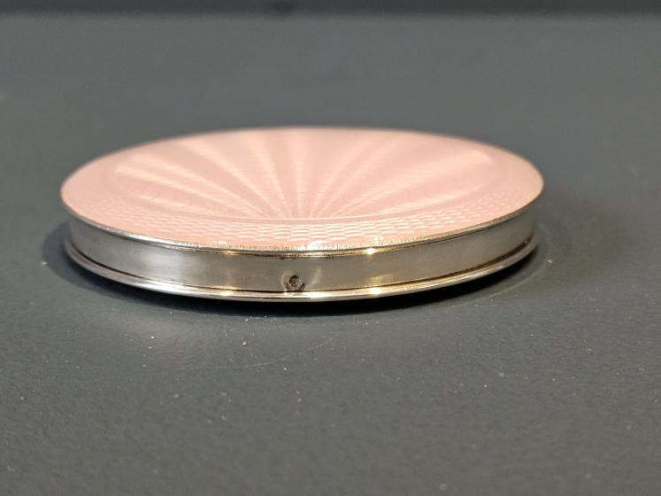 Silver and Pink Engine Turned Enamel Compact - Image 2