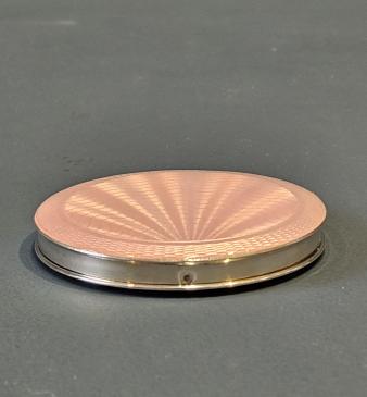 Silver and Pink Engine Turned Enamel Compact