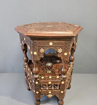 Moorish Carved Octagonal Lamp Table - Image