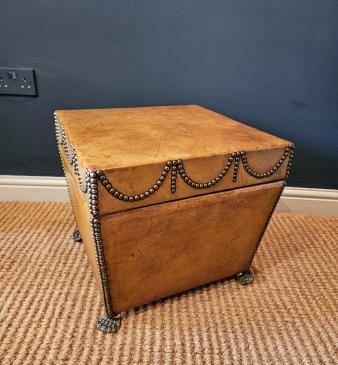 1920`s Leather Ottoman Foot Stool - Image