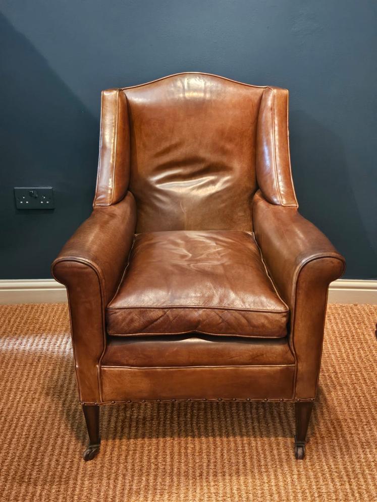 Edwardian Tan Leather Armchair by Warings - Image 1
