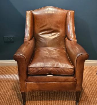 Edwardian Tan Leather Armchair by Warings - Image