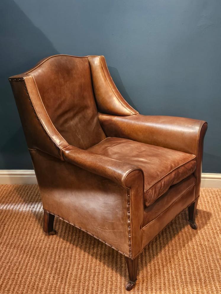 Edwardian Tan Leather Armchair by Warings - Image 6
