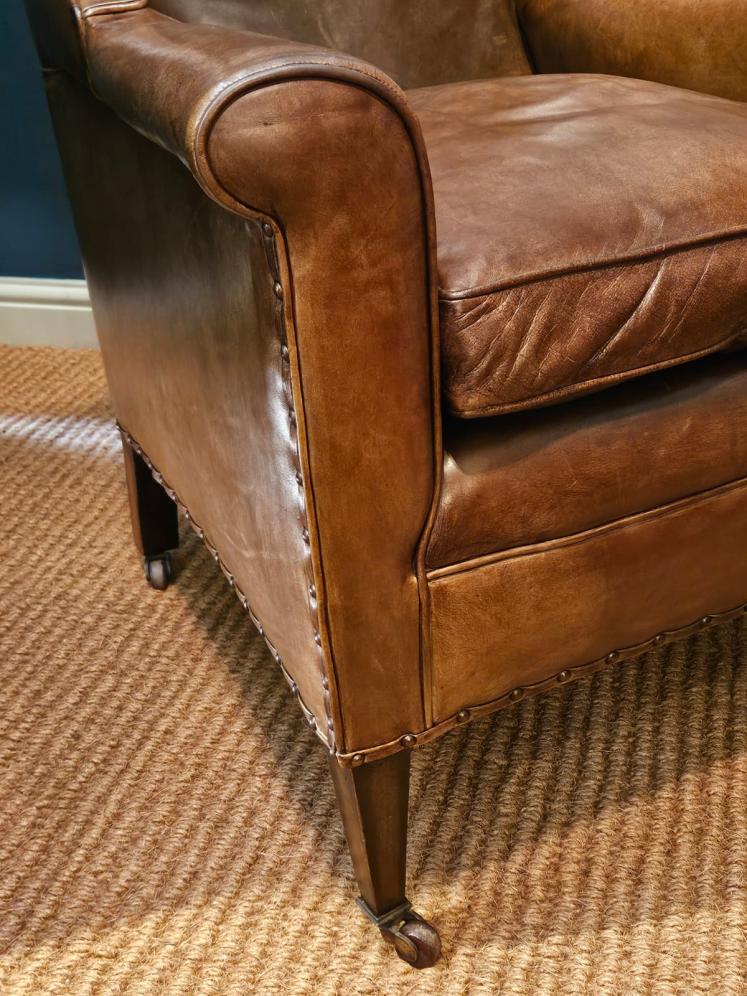 Edwardian Tan Leather Armchair by Warings - Image 5