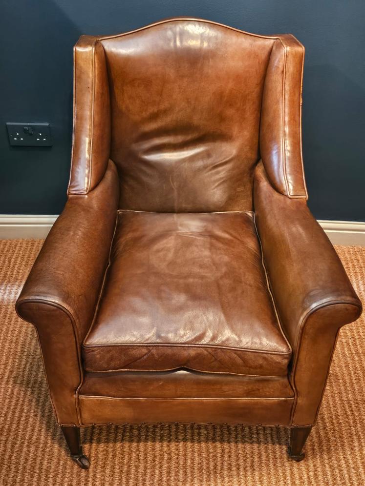 Edwardian Tan Leather Armchair by Warings - Image 4
