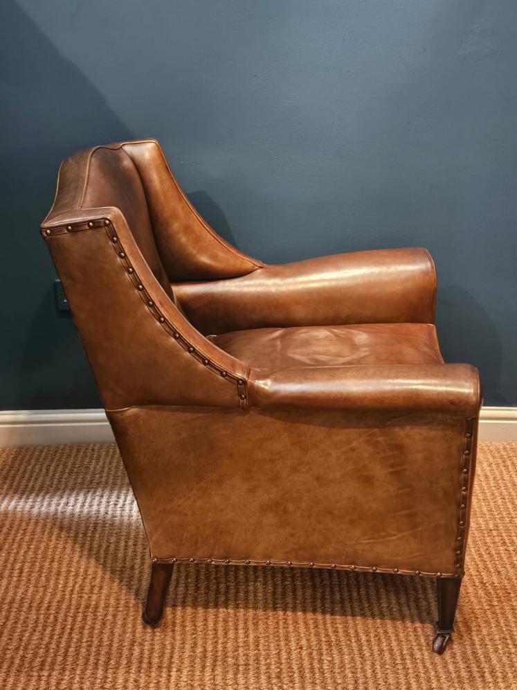 Edwardian Tan Leather Armchair by Warings - Image 2