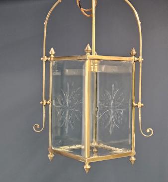 Edwardian Brass Framed Hall Lantern - Image